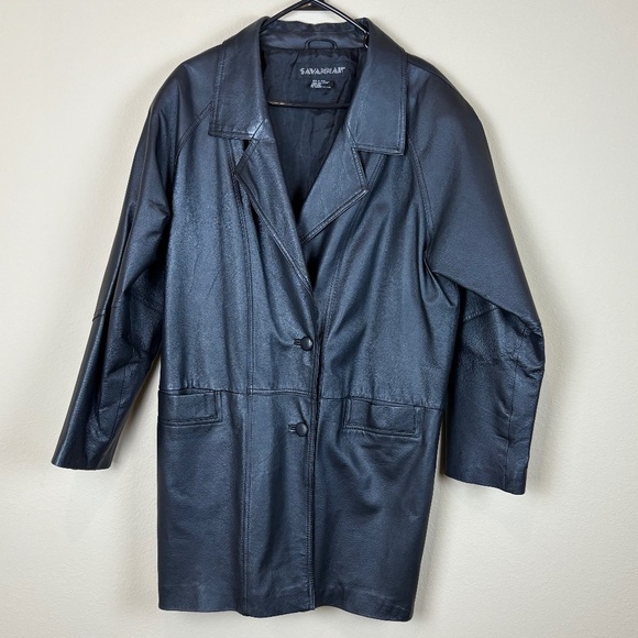 Savannah Black Leather Midi Jacket; Size Large - Picture 1 of 10